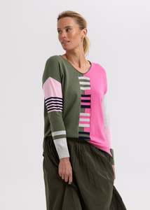 Zaket & Plover Ladder Stripe V Neck / ZP7714