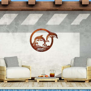 Powder Coated Metal Wall Art: Splashing Dolphins- Laser cut wall Art