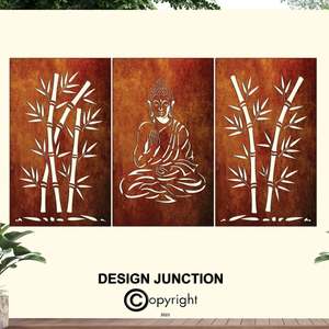 Laser Cut Privacy Screens Fence Panels: Corten Steel Architectural Art (3 Panel Set) - Vitarka