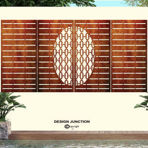 Laser Cut Privacy Screens Fence Panels: Decorative Laser Cut Fence Panel  - Half Rectangle Jali with Straight Lines