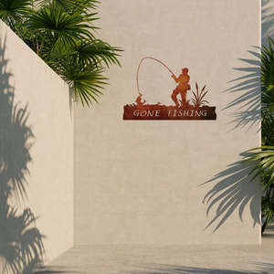Corten Steel Laser Cut Wall Art - Gone Fishing