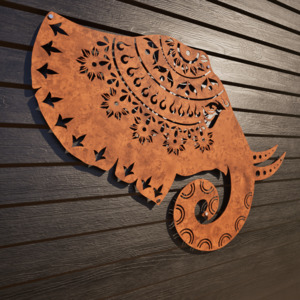 Outdoor Corten Wall Art: Elephant - Laser Cut Metal Animal Art & Wall Feature