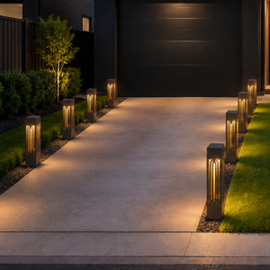 Corten Steel Garden Sculptures Outdoor Metal Art: CurvaGrid - Landscape Solar Glow Bollards