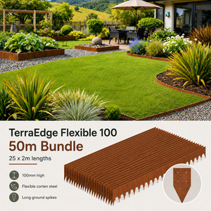 Terraedge Corten Steel Garden Edging Flexible Rigid Options: TerraEdge Flexible 100mm high — 50m Project Pack.