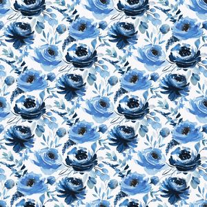 Patterned Watercolour: Blue Floral - White