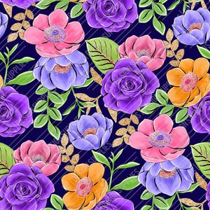 Patterned Watercolour: Purple Flowers - Dark