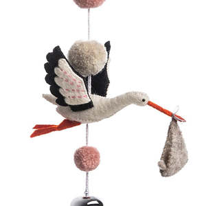 Childrens Gifts: Pom Pom Mobile - Eli Stork Pink