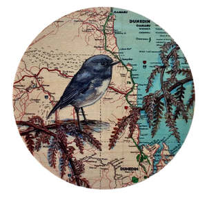 Gifts For Her: Robin over Dunedin Map - Plywood Wall Art