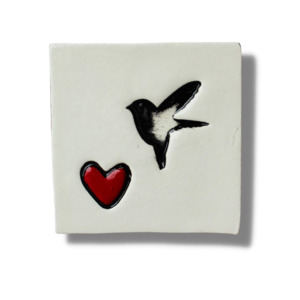 Tiles: Bird and Love Heart White Square Ceramic Tile