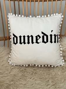 Kiwiana Cushions: Dunedin White Velvet Cushion Cover with Bobbles