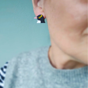 Hoiho Head Rimu Stud Earrings