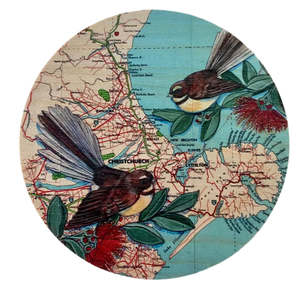 Fantail over Christchurch Map - Plywood Wall Art