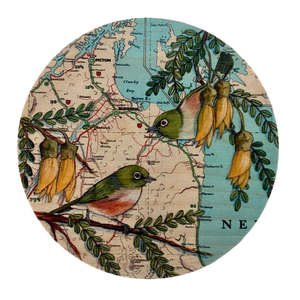 Decor: Silvereye Over Blenheim Map - Plywood Wall Art