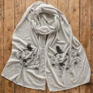 Merino Scarf - Pīwakawaka & Clematis Cream