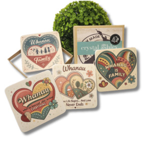 Coasters: Coasters Set - Retro Whanau Hearts