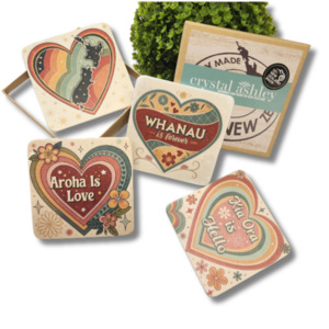 Coasters Set - Kiwiana Hearts