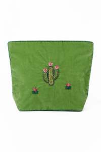 Bag: Green Velvet Beaded Cactus Make Up Bag