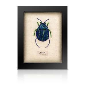 Framed Beetles 1: Beaded Fat Blue Beetle from the Cabinet of Curiosity