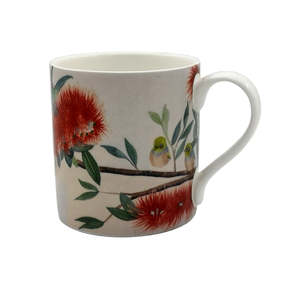 Mugs: Fine Bone China Mug - Waxeye and Pohutakawa