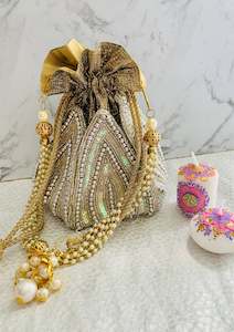 Bags: Tear Drop Potli - Silver