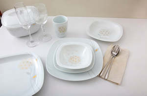 Wedding Gifts: Dinner Set - Square - Golden Lotus (27pcs)