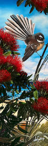 16x48 Canvas Prints Vertical: Piwakawaka Pohutukawa - Canvas Print