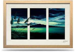 Moonlit Rangitoto - 24"x36" Framed Canvas Triptych