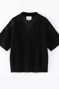 N.305 Cotton/ Cashmere Open Knit Polo Black