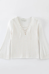 Aleger: N.300 Lace Front Flared Sleeve Top Ivory