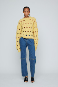 Sweaters: Cable Knit Holey Sweater Lemon