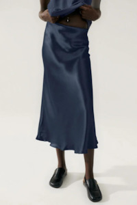 Silk Laundry: Silk Laundry Long Bias Cut Skirt Midnight