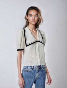 Frame: The Polka Dot Sailor Blouse Cream Multi