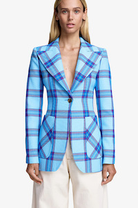 Patch Pocket Birkin Blazer Capri Blue Plaid