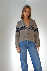 Knitwear: Fair Isle Cardigan Tan