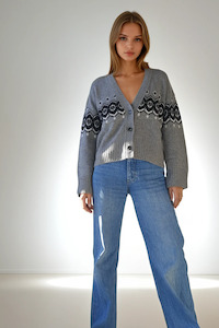 Knitwear: Fair Isle Cardigan Heather Grey