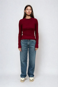 Deval: Sara Long Sleeve Rib Top Cherry