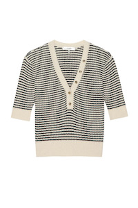 Frame: The Stripe V-Neck Sweater Cream Multi