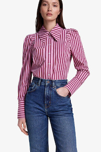 Smythe: Box Pleat Shirt Rose Stripe