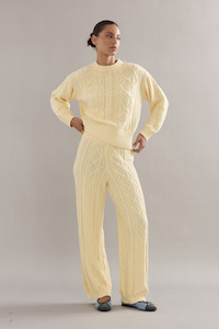 Cotton Cable Knit Pants Yellow