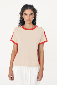Rania Contrast Knit Tee Spiced Latte