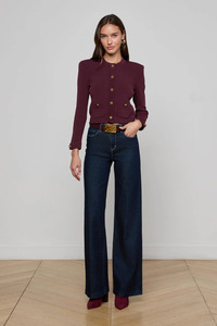 Knitwear: Patsy Crop Crew Cardigan Malbec/ Gold