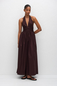 Plunge Halter Dress Aubergine