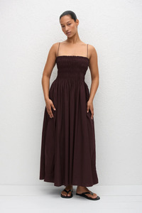Dresses: Shirred Bodice Dress Aubergine