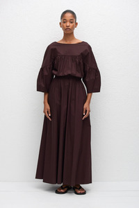 Gathered Yoke Midi Dress Aubergine