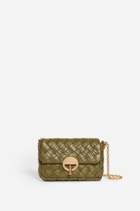 Small Braided Leather Moon Bag Khaki