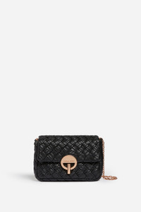 Accessories: Medium Braided Leather Moon Bag Black