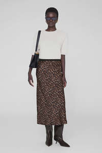 Printed Bar Silk Skirt Black And Brown Leopard
