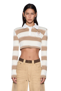 Tops: Academy LS Polo Shirt Tan Stripe