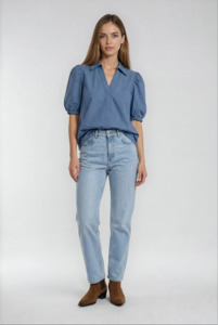 Bec Puff Sleeve Blouse Mid Blue