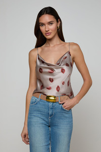 Calista Satin Camisole Taupe/ Dark Red Faded Kiss